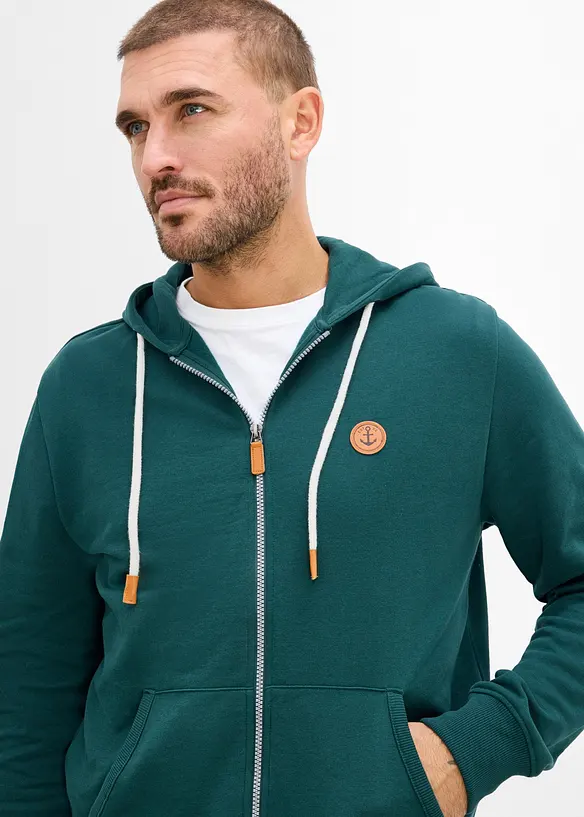 Sweat zipp&eacute; &agrave; capuche et d&eacute;tails enduits, bonprix