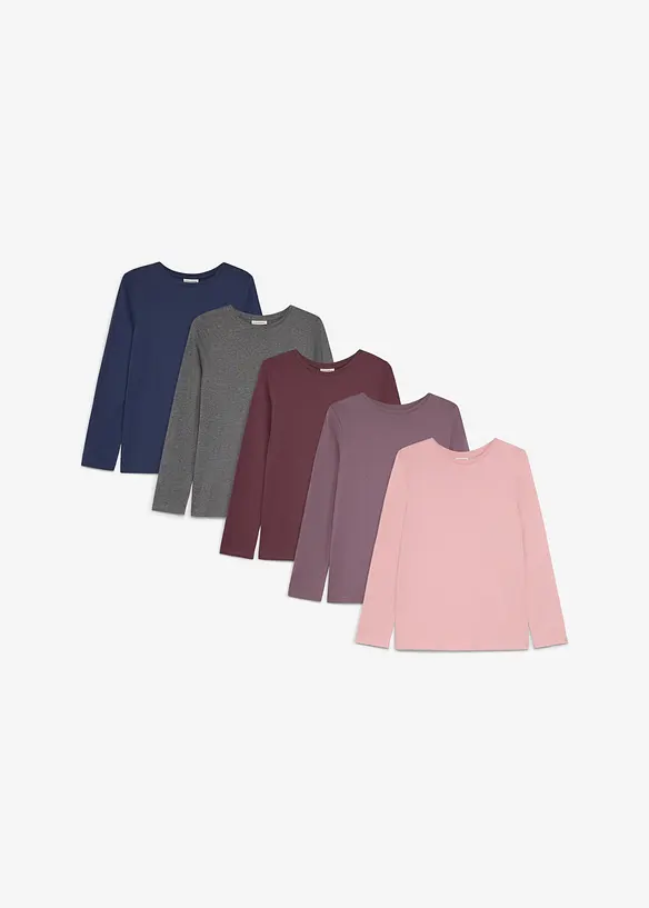 Lot de 5 T-shirts manches longues en coton, bonprix