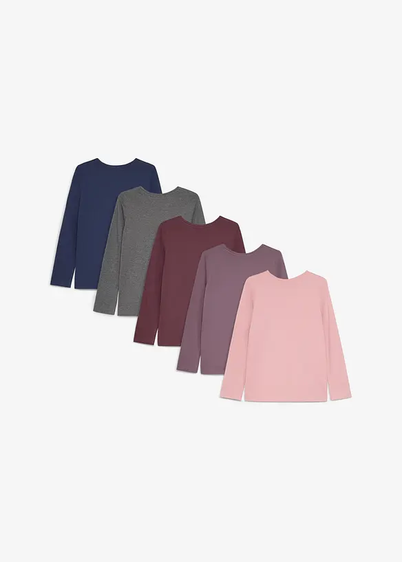 Lot de 5 T-shirts manches longues en coton, bonprix