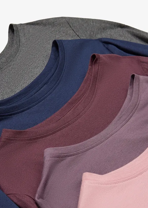 Lot de 5 T-shirts manches longues en coton, bonprix