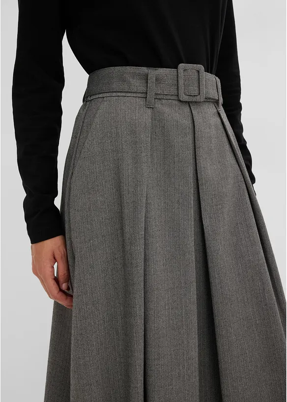 Jupe pliss&eacute;e &agrave; chevrons avec ceinture (ens. 2 pces), bonprix