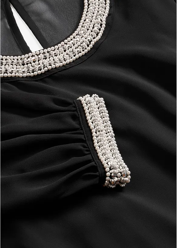 Blouse en mousseline avec bordures strass&eacute;es, bonprix