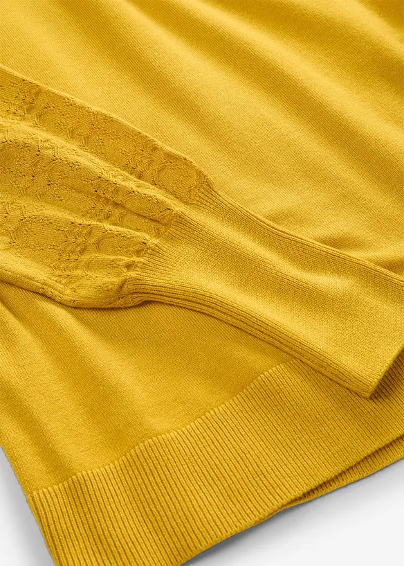 Pull en fine maille &agrave; manches ajour&eacute;es, bonprix