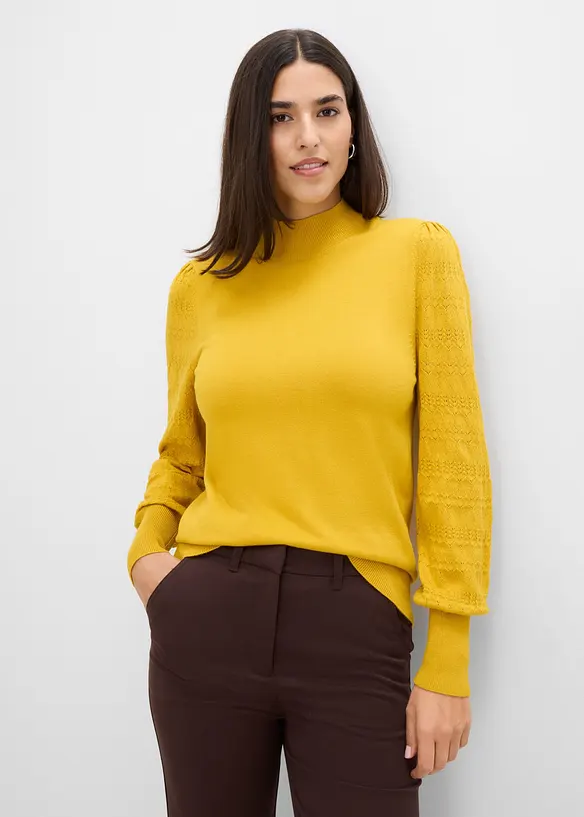 Pull en fine maille &agrave; manches ajour&eacute;es, bonprix