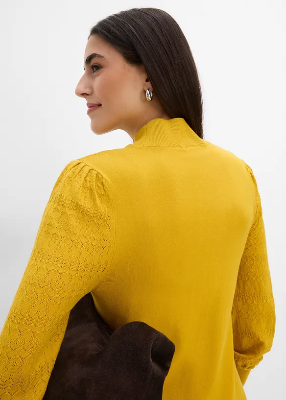 Pull en fine maille &agrave; manches ajour&eacute;es, bonprix