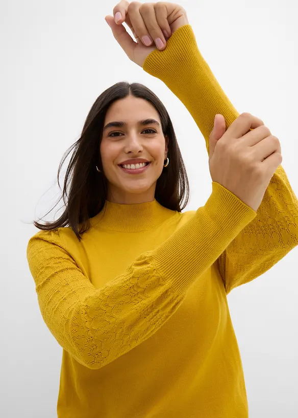 Pull en fine maille &agrave; manches ajour&eacute;es, bonprix