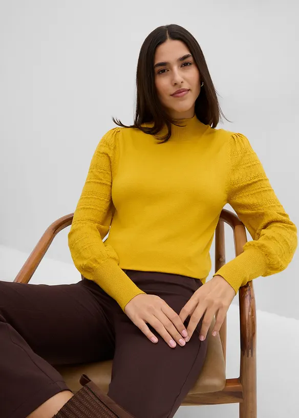 Pull en fine maille &agrave; manches ajour&eacute;es, bonprix