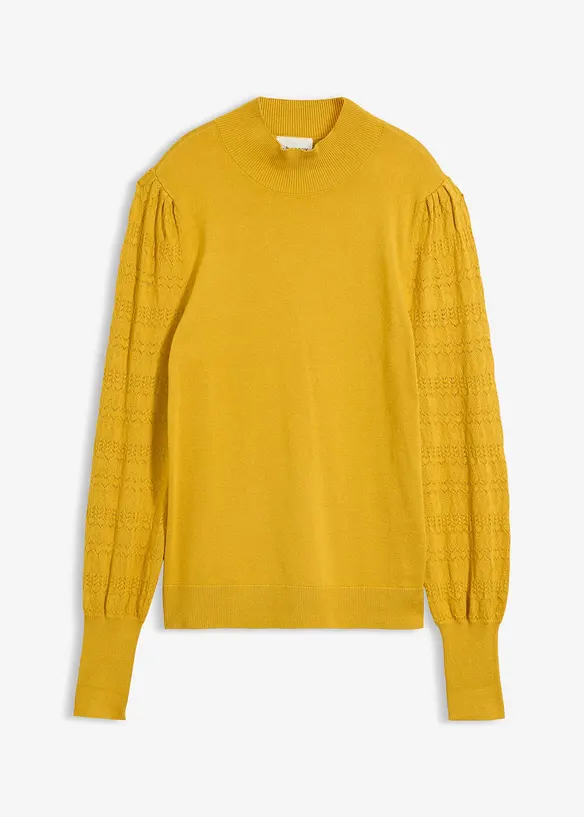 Pull en fine maille &agrave; manches ajour&eacute;es, bonprix