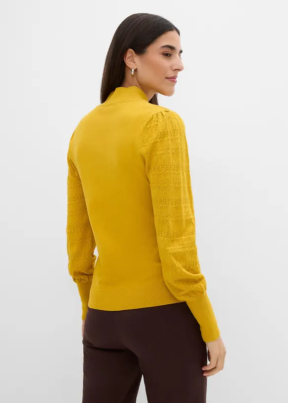 Pull en fine maille &agrave; manches ajour&eacute;es, bonprix