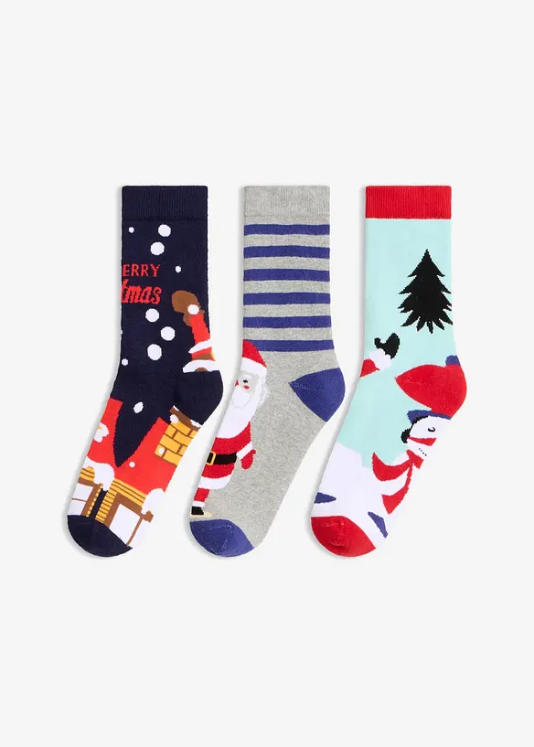 Socken mit Weihnachtsmotiv und Bio-Baumwolle (3er Pack)&nbsp;, bonprix