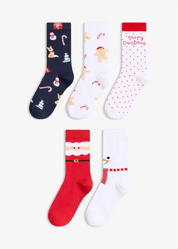 Socken mit Weihnachtsmotiv und Bio-Baumwolle (5er Pack), bonprix