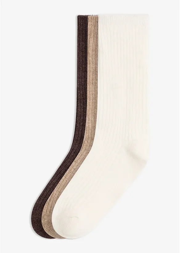 Gerippte Socken aus w&auml;rmenden Wollmix (3er Pack), bonprix
