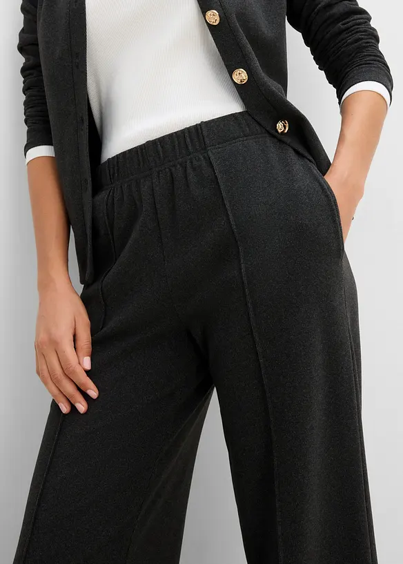 Pantalon doux en jersey c&ocirc;tel&eacute;, taille &eacute;lastiqu&eacute;e, bonprix
