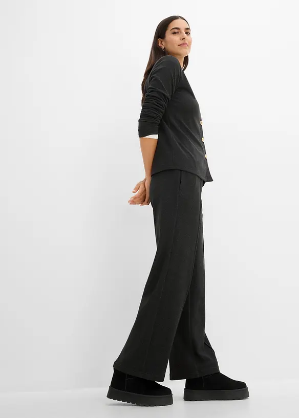 Pantalon doux en jersey c&ocirc;tel&eacute;, taille &eacute;lastiqu&eacute;e, bonprix