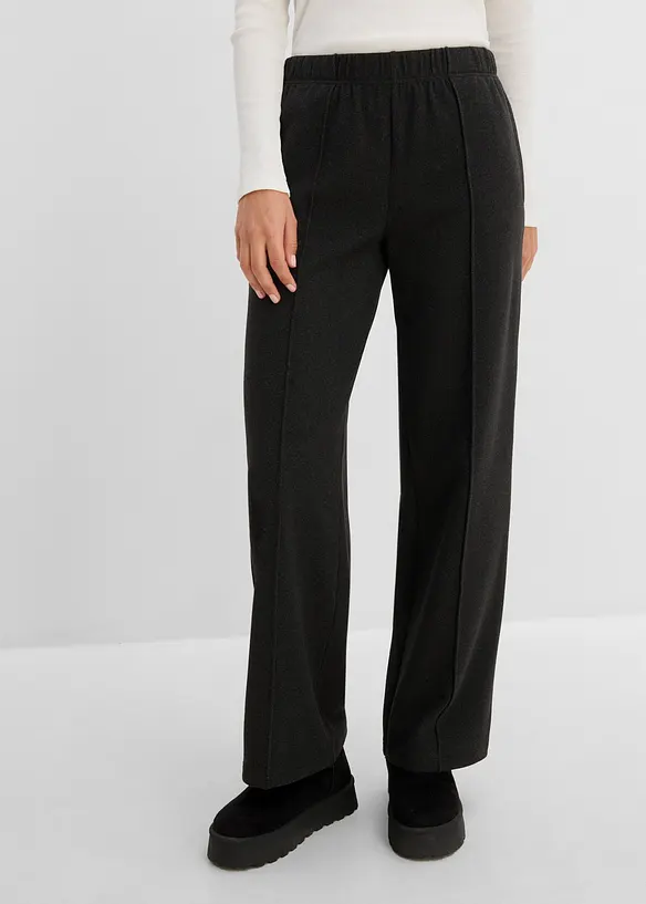 Pantalon doux en jersey c&ocirc;tel&eacute;, taille &eacute;lastiqu&eacute;e, bonprix