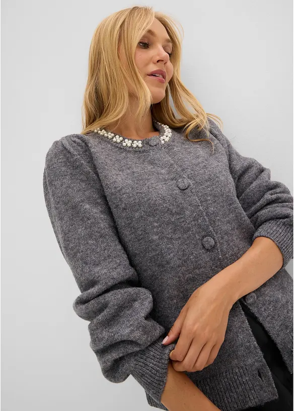 Strickjacke mit Puff&auml;rmeln, bonprix