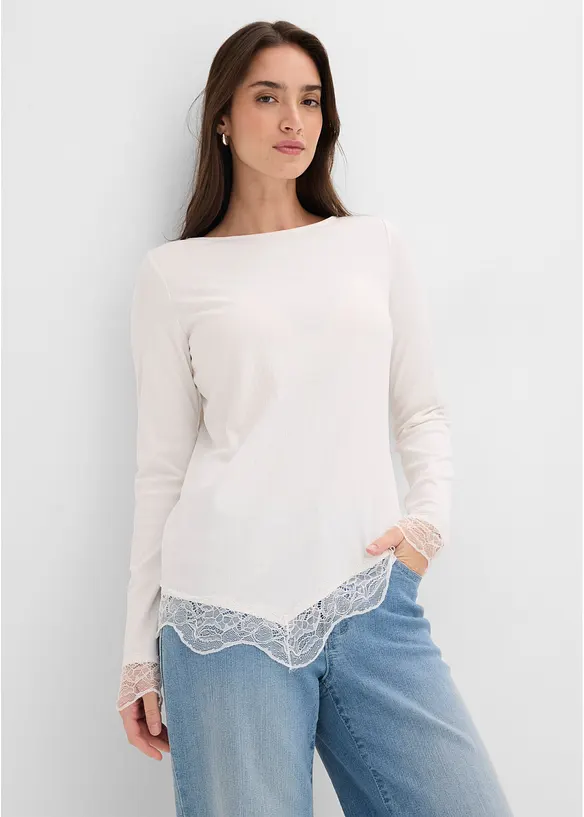 T-shirt manches longues avec dentelle &agrave; la base, bonprix