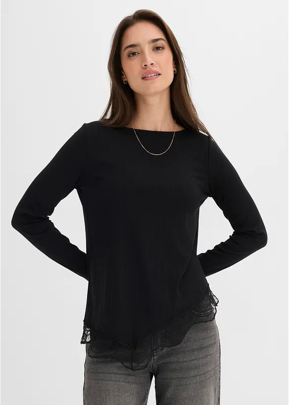 Langarmshirt mit Spitzensaum, bonprix