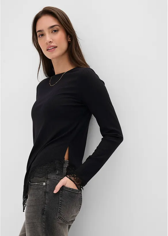 Langarmshirt mit Spitzensaum, bonprix