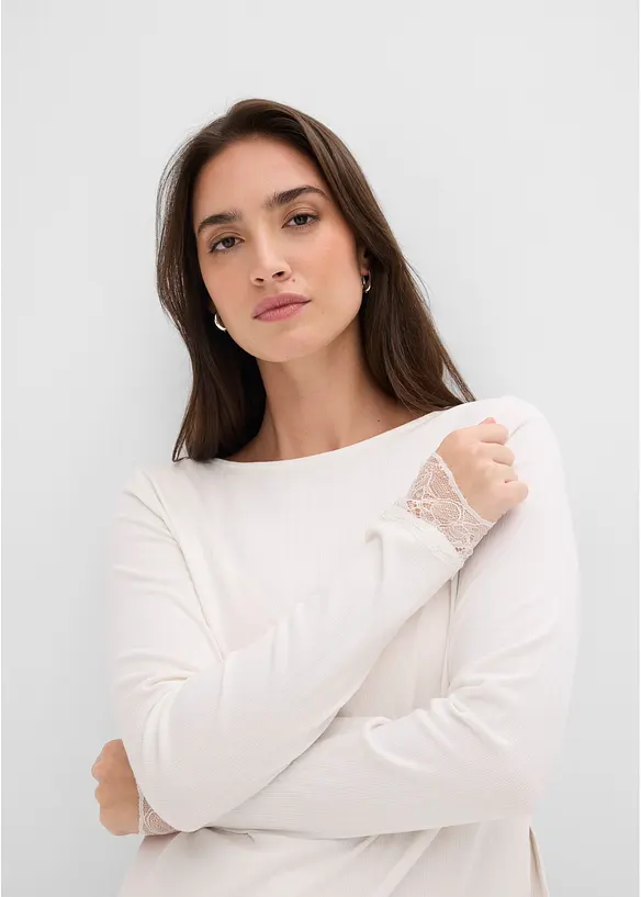 T-shirt manches longues avec dentelle &agrave; la base, bonprix