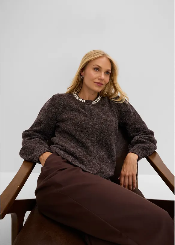 Strickjacke mit Puff&auml;rmeln, bonprix