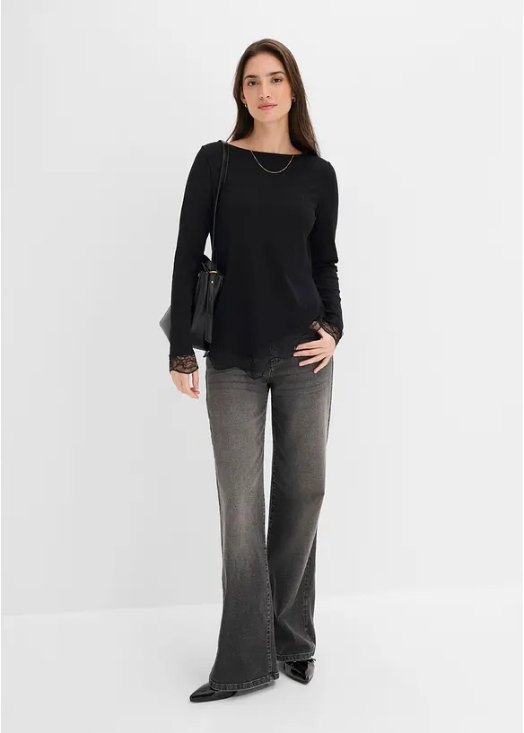 Langarmshirt mit Spitzensaum, bonprix