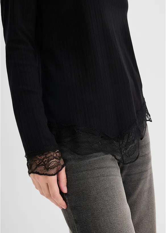 Langarmshirt mit Spitzensaum, bonprix