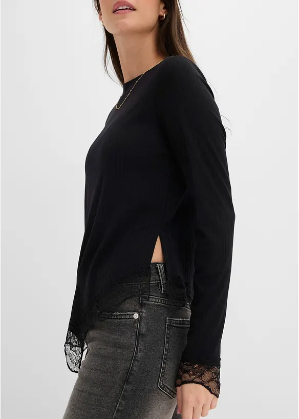Langarmshirt mit Spitzensaum, bonprix