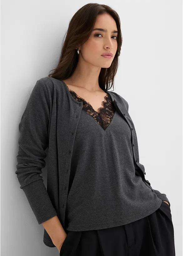 2-in-1-Shirt mit Spitze, bonprix