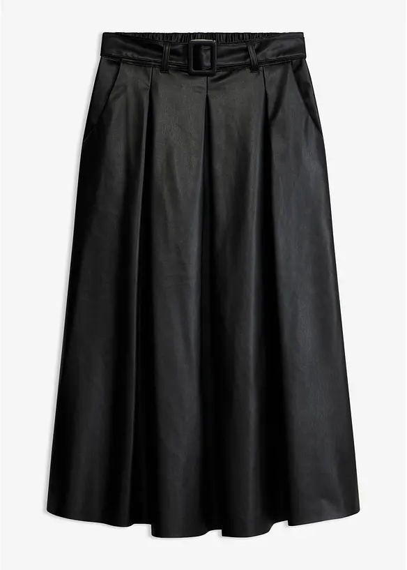 Jupe pliss&eacute;e enduite et ceinture (ens. 2&nbsp;pces), bonprix