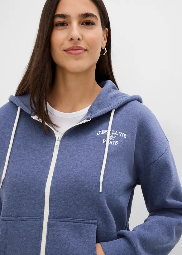 Sweat zipp&eacute; &agrave; capuche en coton m&eacute;lang&eacute;, bonprix