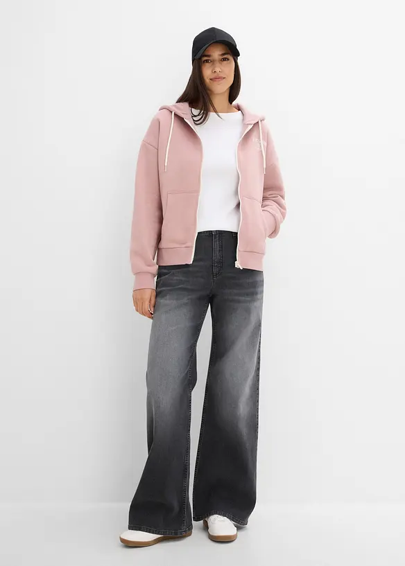 Sweat zipp&eacute; &agrave; capuche en coton m&eacute;lang&eacute;, bonprix