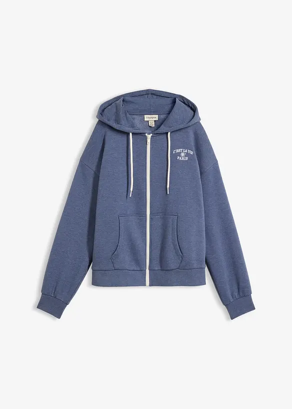 Sweat zipp&eacute; &agrave; capuche en coton m&eacute;lang&eacute;, bonprix