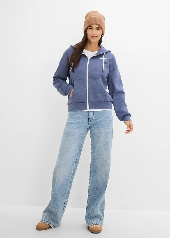 Sweat zipp&eacute; &agrave; capuche en coton m&eacute;lang&eacute;, bonprix