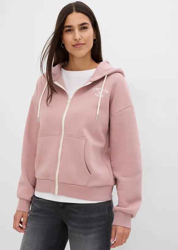 Sweat zipp&eacute; &agrave; capuche en coton m&eacute;lang&eacute;, bonprix