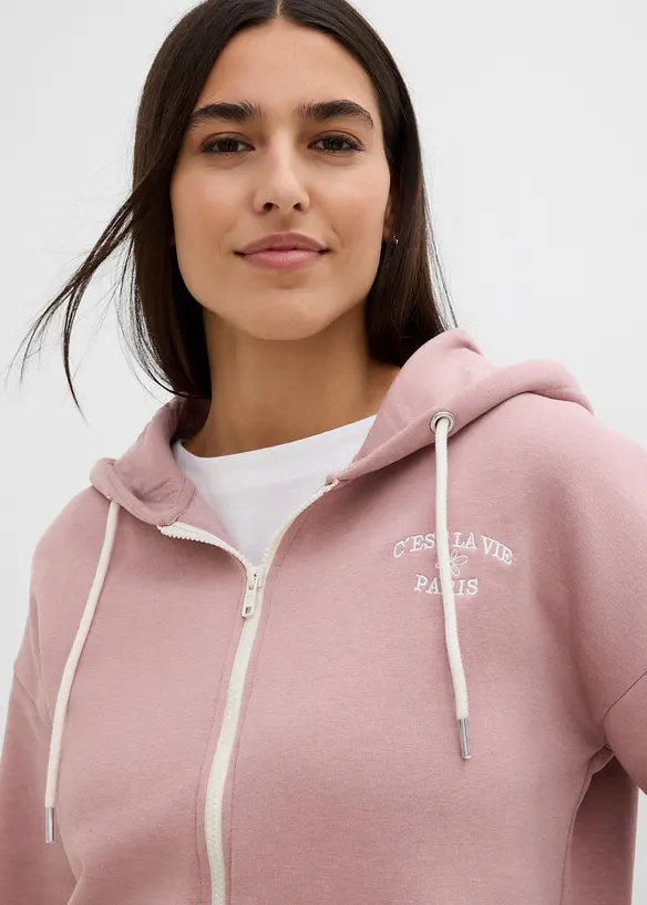 Sweat zipp&eacute; &agrave; capuche en coton m&eacute;lang&eacute;, bonprix