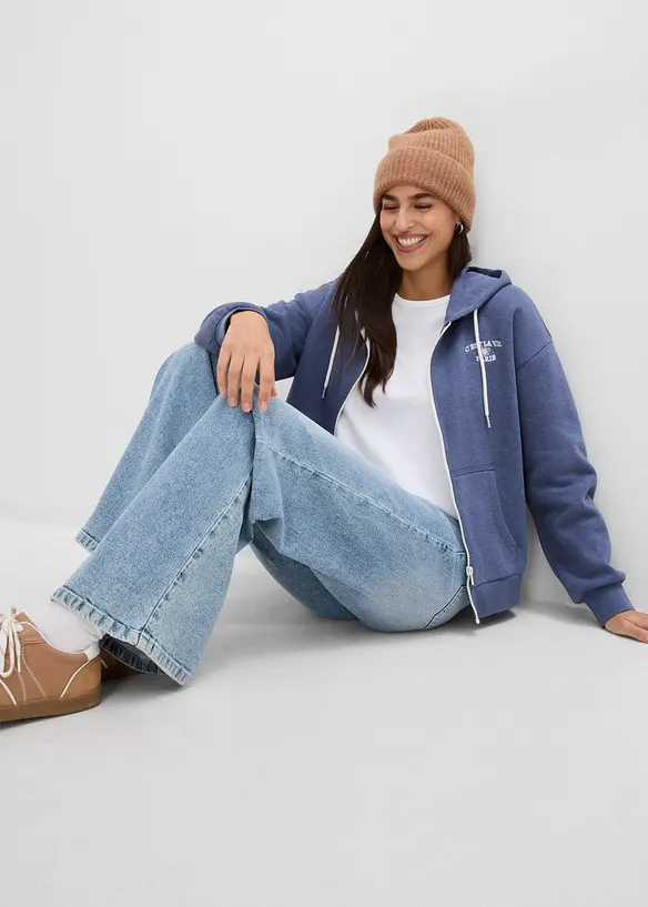Sweat zipp&eacute; &agrave; capuche en coton m&eacute;lang&eacute;, bonprix