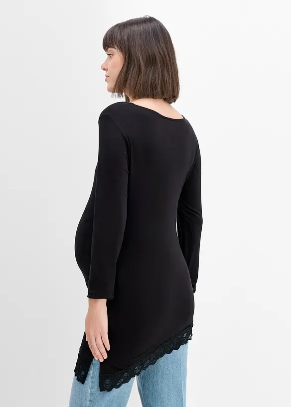 T-shirt de grossesse &eacute;l&eacute;gant avec base bord&eacute;e de dentelle, bonprix