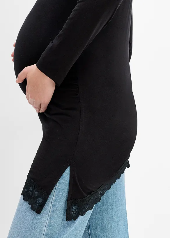 T-shirt de grossesse &eacute;l&eacute;gant avec base bord&eacute;e de dentelle, bonprix