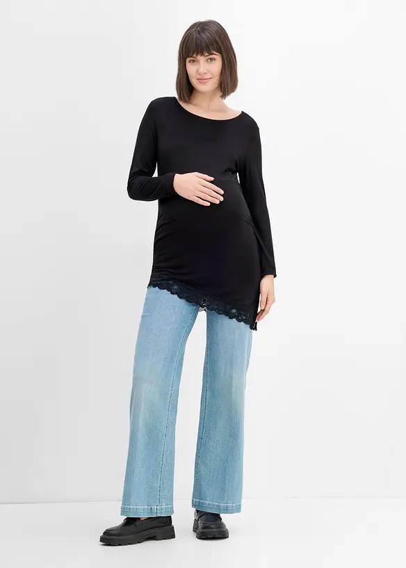 T-shirt de grossesse &eacute;l&eacute;gant avec base bord&eacute;e de dentelle, bonprix