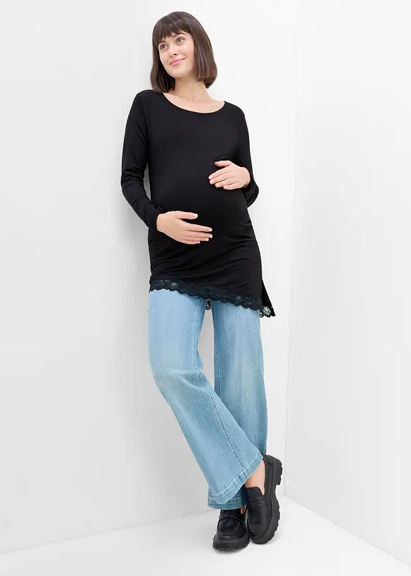 T-shirt de grossesse &eacute;l&eacute;gant avec base bord&eacute;e de dentelle, bonprix