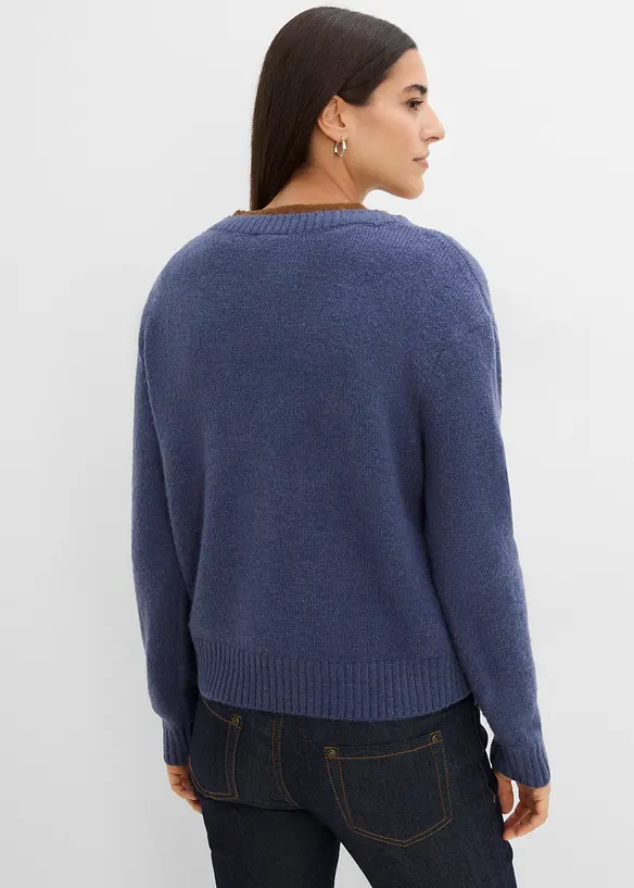 Strickjacke mit Kontrasteins&auml;tzen, bonprix