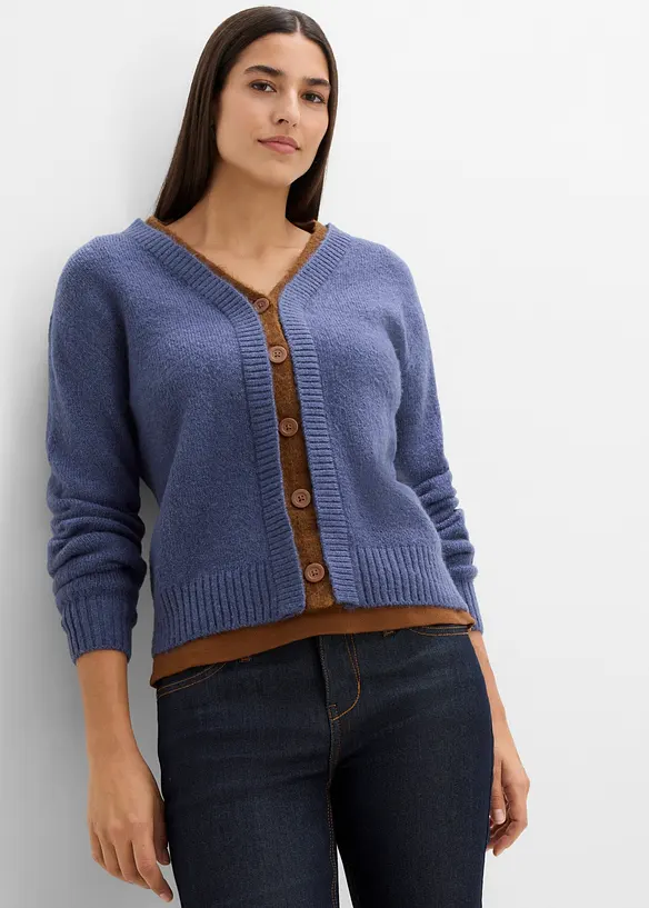 Strickjacke mit Kontrasteins&auml;tzen, bonprix