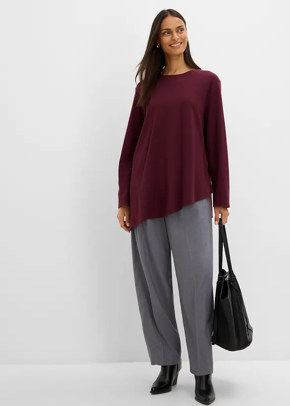 T-shirt asym&eacute;trique &agrave; manches longues, 100% coton, bonprix