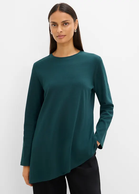 T-shirt asym&eacute;trique &agrave; manches longues, 100% coton, bonprix