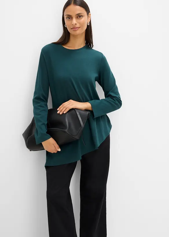 T-shirt asym&eacute;trique &agrave; manches longues, 100% coton, bonprix