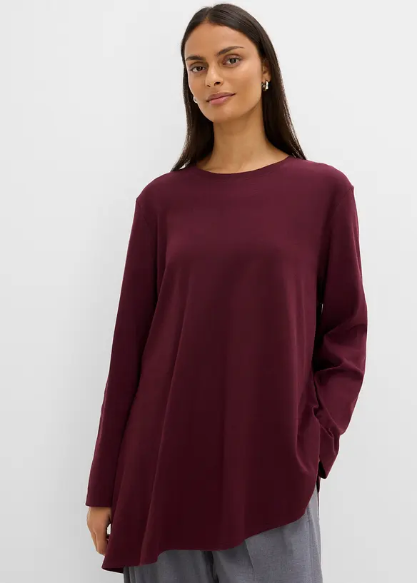 T-shirt asym&eacute;trique &agrave; manches longues, 100% coton, bonprix