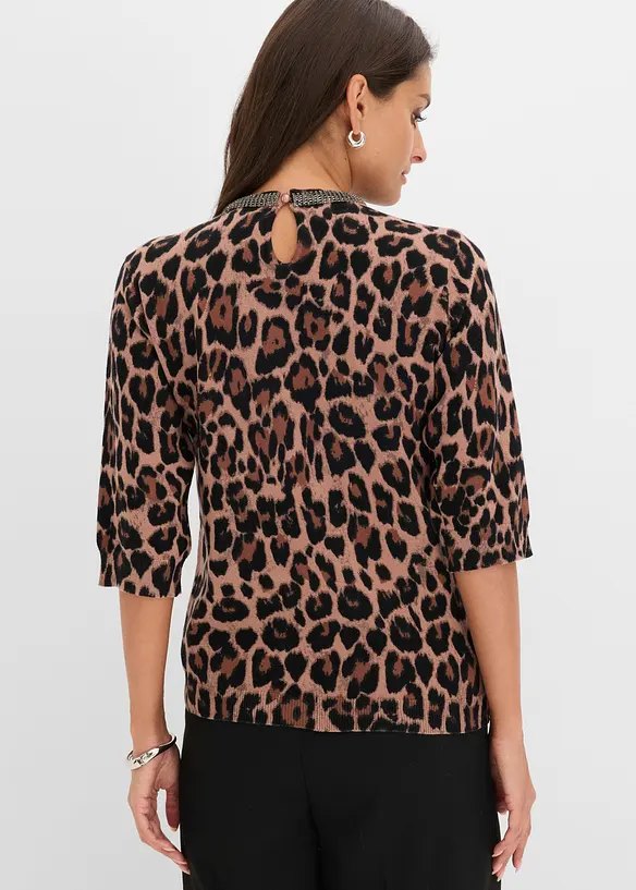 Pull imprim&eacute; en fine maille, bonprix