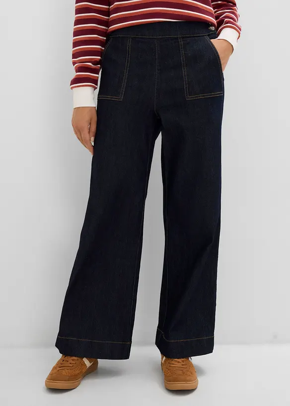 Wide-Leg-Jeans, High Waist mit aufgesetzten Taschen, bonprix