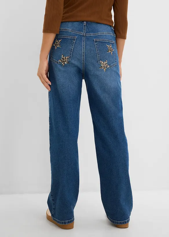 Jean Wide Leg, taille mi-haute avec d&eacute;tails l&eacute;opard, bonprix